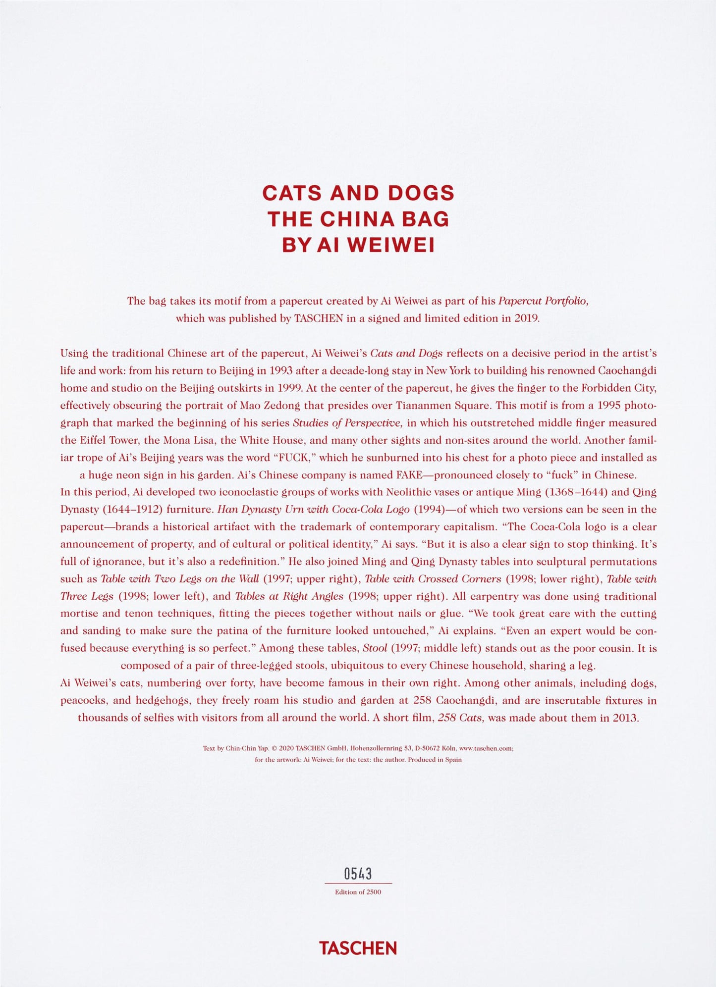 Ai Weiwei. The China Bag ‘Cats and Dogs’